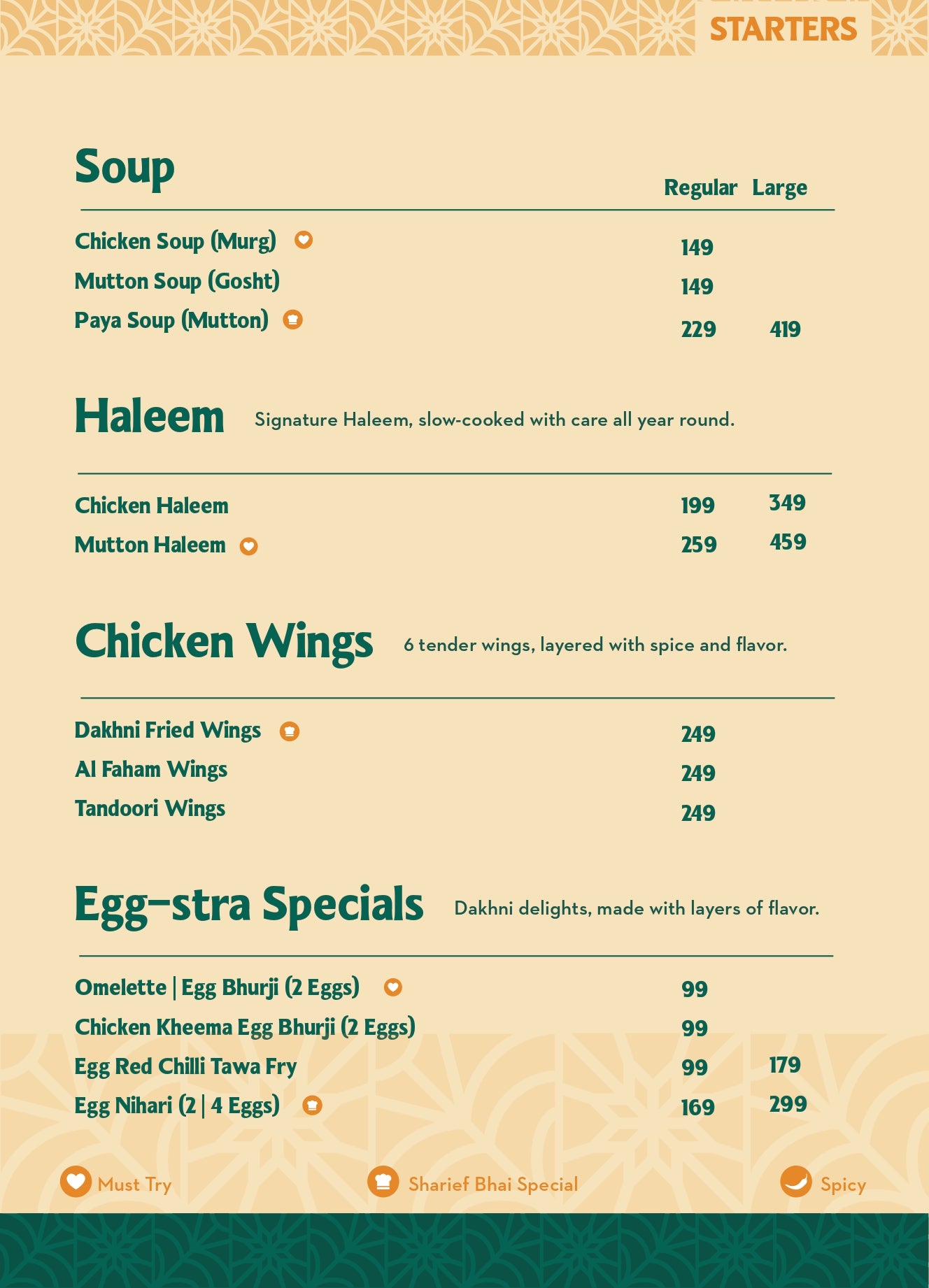 Sharief Bhai Menu
