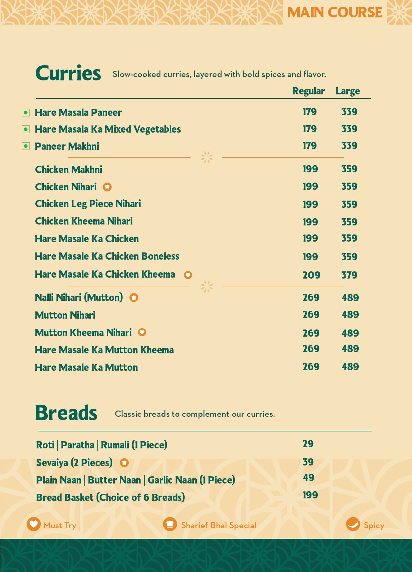 Sharief Bhai Menu